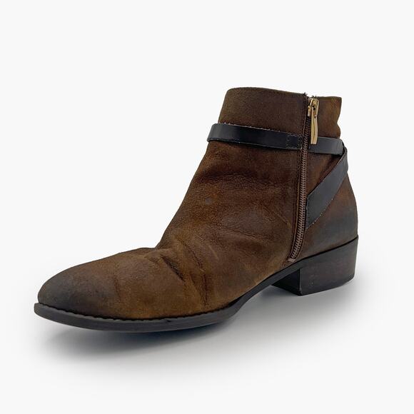 FRANCO SARTO "Santos" Ankle Strap Suede Leather Booties (Brown | Size 9M) - Picture 4 of 10